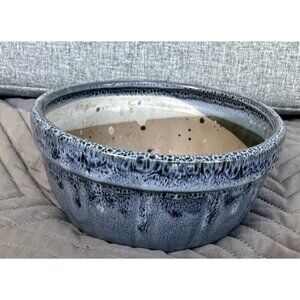 Blue Drip Low Bowl Planter Round Ceramic Succulent Fairy Garden